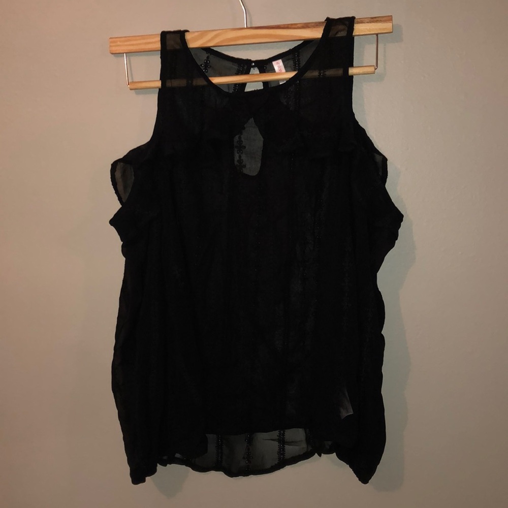 Black Sheer Cold Shoulder Long Sleeve